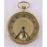 A 14ct gold cased Movado topwind pocket watch, 15 jewel movement, case no. 882319, case width 48mm.