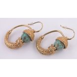 A pair of unmarked yellow metal and bronze Roman style earrings, length 40mm.