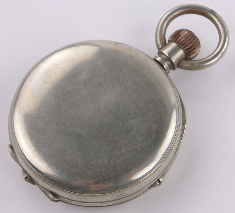 A 19th century Goliath nickel cased topwind pocket watch, with full calendar enamelled dial, - Image 2 of 5