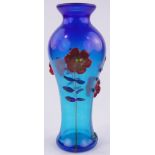 A Franco Morretti blue Studio glass vase, with applied relief floral designs, signed, height 38cm.