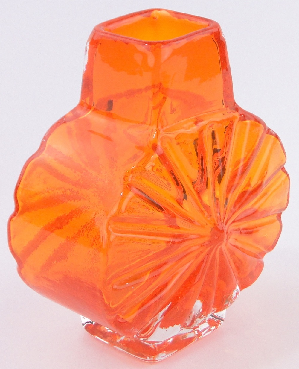 A Whitefriars glass sunburst vase, designed by Geoffrey Baxter, tangerine orange, pattern no. - Image 2 of 3