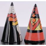 2 Lorna Bailey conical shaped sugar shakers, height 14cm.