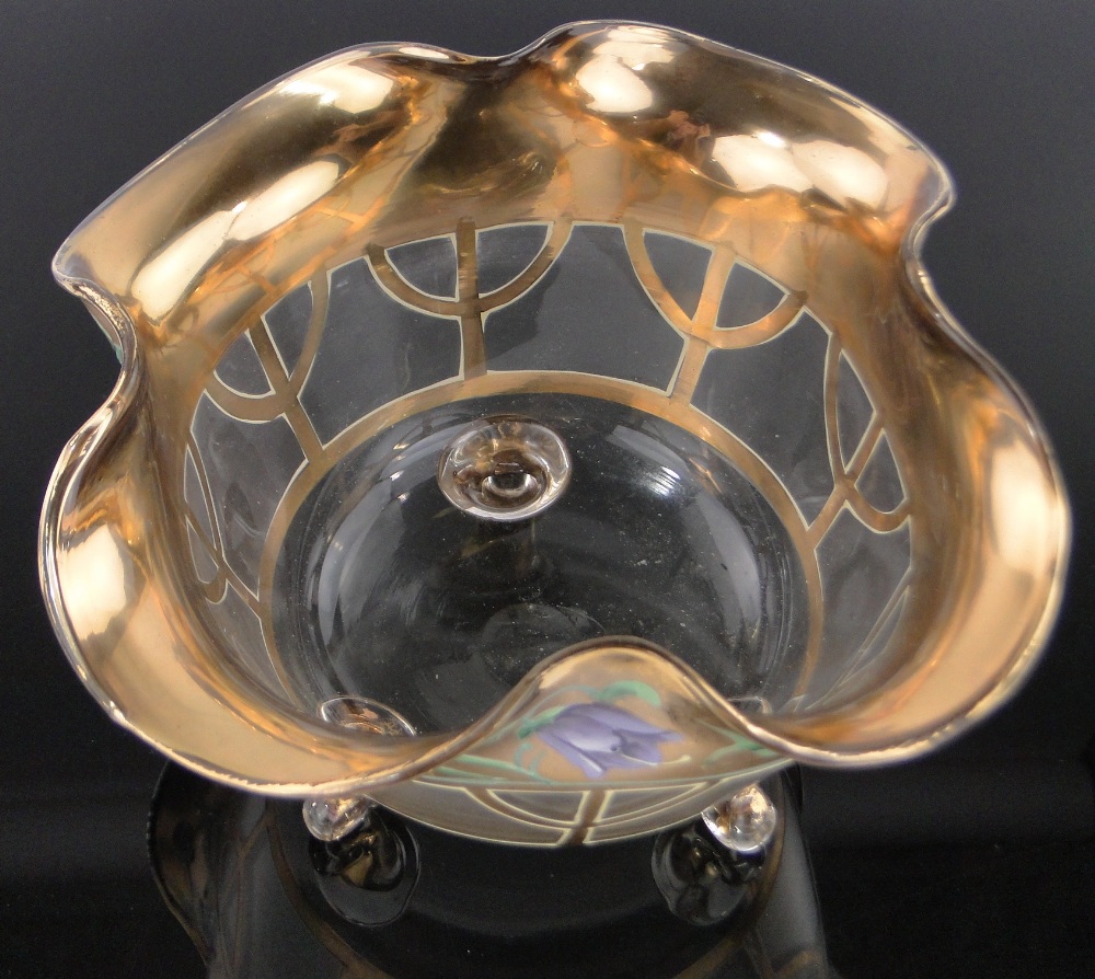 A continental painted and gilded glass bowl, circa 1920s with frilled rim, diameter 17cm. - Image 2 of 3