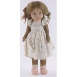 A pressed felt girl doll, probably Norah Wellings for Chad Valley,