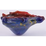 Peter Layton sculptural Studio glass bowl, in blue,