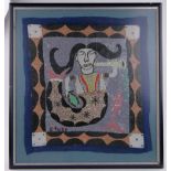 A Haiti beadwork and embroidered Voodoo wall hanging, signed Lazirene, panel 75cm x 70cm, framed,