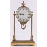 An early 20th century gilt metal cased mantel clock, spring driven movement, 9cm dial, height 28cm.