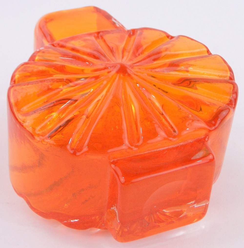 A Whitefriars glass sunburst vase, designed by Geoffrey Baxter, tangerine orange, pattern no. - Image 3 of 3