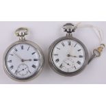 2 19th century silver pair cased pocket watches, fusee lever movements, (2).