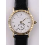 A lady's Mappin & Webb gold plated quartz wristwatch, case width 24mm, working order.