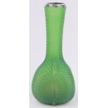 A Loetz green iridescent glass vase, silver rim, hallmarks Birmingham 1903, height 19cm.
