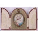 An 18th/19th century miniature watercolour on ivory, possibly a portrait of Queen Anne, unsigned,