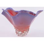 A large Studio glass handkerchief vase, in lilac/red, engraved signature D Van Napp,