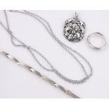 A Georg Jensen silver ring, Jensen necklace and other silver items, (4).