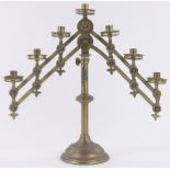 A Victorian Gothic 7 branch church candelabrum, height 48cm.