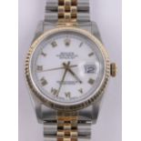 A gent's Rolex Oyster perpetual datejust wristwatch, 18ct gold and steel case and strap, 1987,