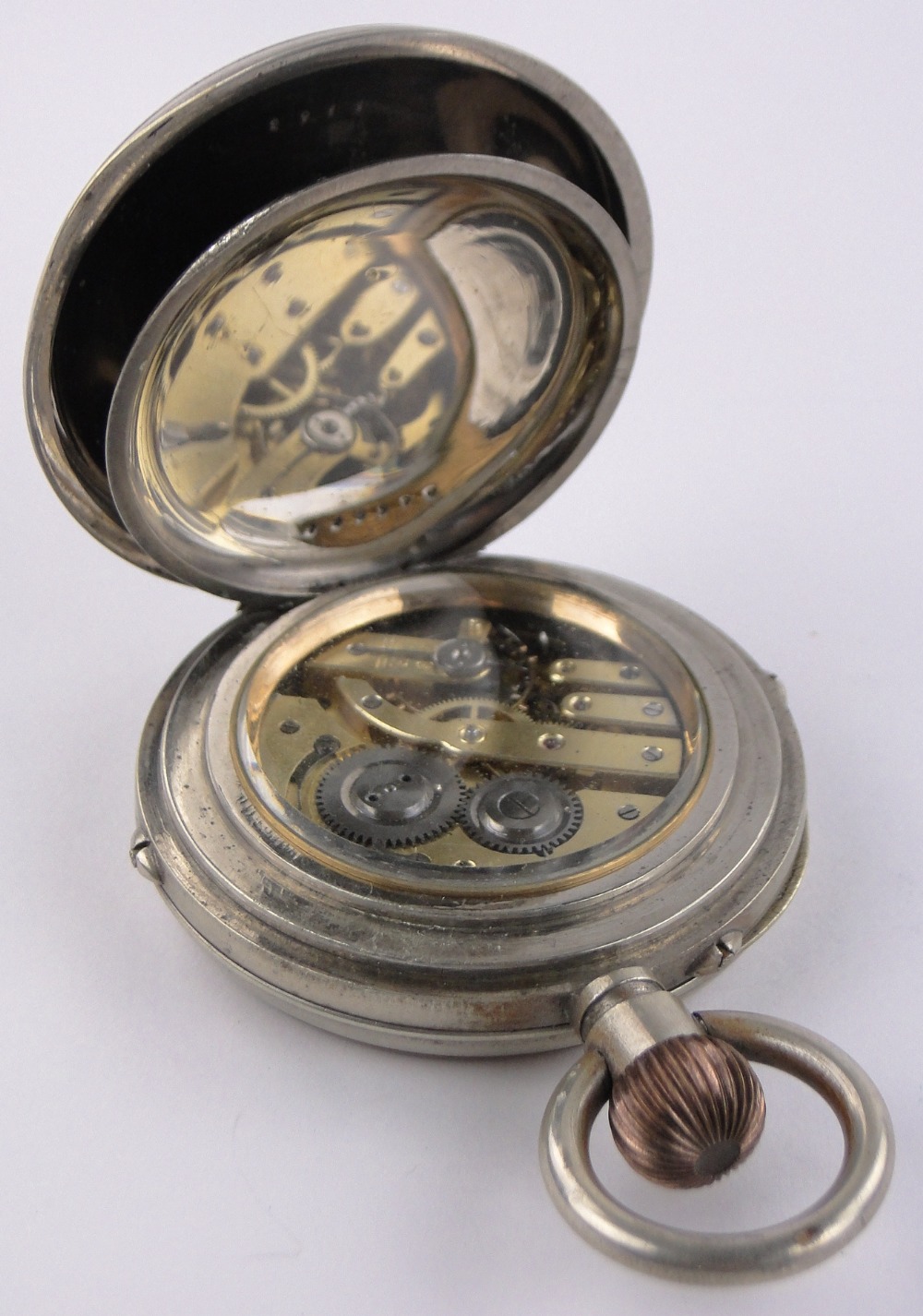 A 19th century Goliath nickel cased topwind pocket watch, with full calendar enamelled dial, - Image 4 of 5