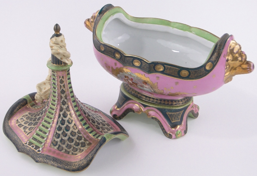 An ornate 19th century porcelain comport and cover, late 19th/early 20th century, - Image 2 of 3