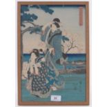 Hiroshigi II, (1797-1858), woodblock print, 2 figures, signed with text inscription, 14.