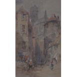 Paul Marny (1829-1914), watercolour, continental street scene, 8.5" x 5", framed.