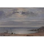 John Varley (1770-1842), miniature watercolour, shore scene, dated 1831, old label verso, 3.