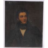 19th century oil on canvas, half length portrait of a gentleman, unsigned, 30" x 25", unframed.