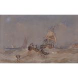 19th century English School, watercolour, shipping off the coast, unsigned, 8.5" x 13.5", framed.