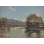 John Fullwood RBA (1854-1931), oil on board, river scene, signed, 3.5" x 4.5", framed.