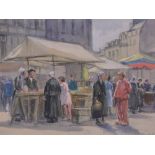 Beatrice Stella Pedder, (born 1875), watercolour, market place in northern France, signed,