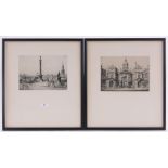 William Monk (1863-1937), pair of etchings, Trafalgar Square and Horseguards, Whitehall,