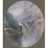 Circle of Edward Lear, (1812-1888), watercolour, mountain landscape, signed with monogram, 10.