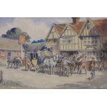 Robert Hugh Buxton, (1871- circa 1965), watercolour, changing horses, signed, 6.5" x 9.5", framed.