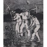 Joe Maseko (1940-2008), etching, field workers, signed in pencil, artist proof, plate size 7" x 6",