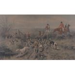 Thomas Blinks, coloured engraving, hunting scene, signed in pencil, image size 17.5" x 29", framed.