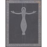 Eric Gill, (1882-1940), wood-cut print, Crucifixion, 5.5" x 4.25", mounted.