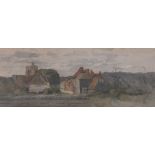 Attributed to Oswald Garside, (1879-1942), watercolour, village scene on the Sussex Weald, 5" x 14",