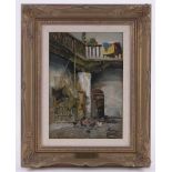 Reguero Pardo (Spanish Exb. 1875-1904), oil on panel, a Spanish courtyard, signed, 9.5" x 6.