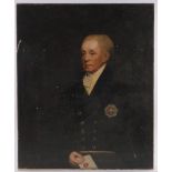 19th century oil on canvas, half length portrait of a gentleman, unsigned, 40" x 33", unframed.