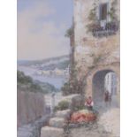 Gianni, gouache, view in Amalfi, signed, 12" x 9", framed.