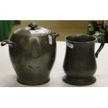 A Liberty's Tudric pewter 2-handled pot and cover, and a pewter mug.