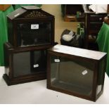 Unusual 2-section display cabinet with inlaid mother of pearl, and a small mahogany display case.