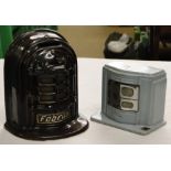 2 Continental Vintage enamelled moneyboxes modelled as fires.