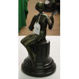 Art Deco style bronze figure of a girl seated on a marble plinth.