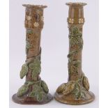 2 Similar Rye Pottery Hop Ware candlesticks, height 21cm, 1 a/f.