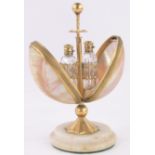 A 19th century gilt metal and mother of pearl shell perfume bottle holder,