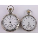 An American Waltham nickel cased topwind pocket watch with 24 hour dial,