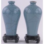 Pair of Chinese blue crackle glaze porcelain narrow necked vases,