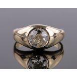 A 1.2ct old-cut solitaire diamond signet ring, unmarked high carat gold settings, size P.