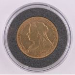 An 1898 gold sovereign.