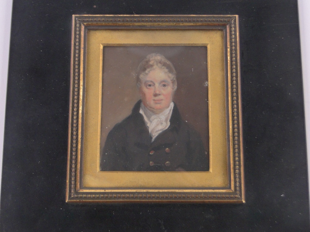 Georgian miniature watercolour on ivory, half length portrait of a gentleman, unsigned, 8cm x 7cm, - Image 2 of 3